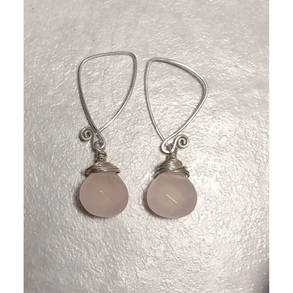 Sterling Silver Pink Facet Stone Dangle Earrings